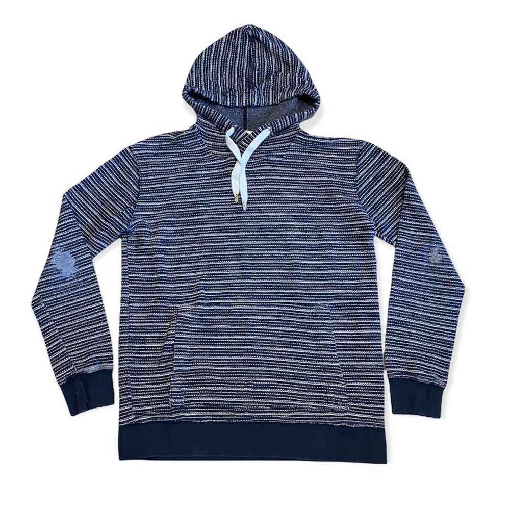 American Eagle Hooded Poncho style Knit Pullover Sweatshirt Navy & White striped